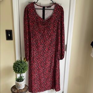 SHEIN Red Bishop Sleeve Sheath Dress for Work